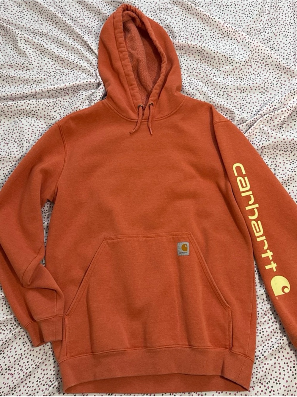 Carhartt Men's Rust Orange Pullover Hoodie with Sleeve Logo